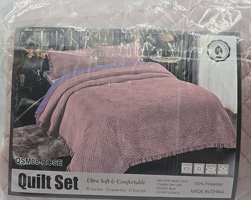 Merry Home QSM08-ROSE-T Queen Quilt Woodrose/Purple 2-Piece Twin - Picture 2 of 6