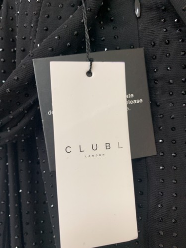 Maxi Vestido Club L London Broadway Negro Adornado Cola de Pescado Manga Dividida 14 - Imagen 10 de 15