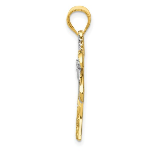 14K Yellow Gold and Rhodium Diamond Palm Tree Pendant - Picture 2 of 3