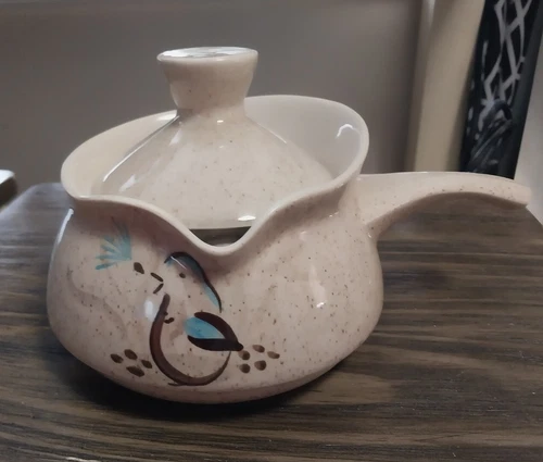 Vintage Mid Century Red Wing Pottery Hand Painted BobWhite Quail Gravy Boat