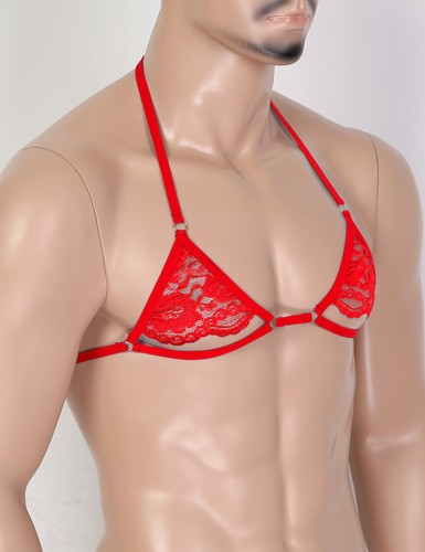 Herren Spitze Bralette Neckholder BH Durchsichtig Crop Top Sissy Cosme Clubwear - Bild 40 von 55