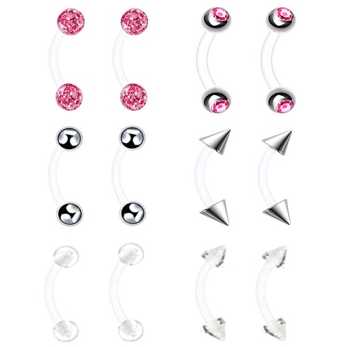 12X Steel Crystal Acrylic Ball Eyebrow Ring Stud Curved Bar Barbell Piercing Set - Picture 5 of 16
