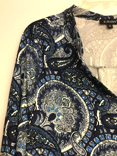 A. Jesdani 1X Soft Stretch Knit Paisley Print Tunic Blouse Blue Stretch - Picture 3 of 10