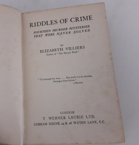 Riddles of Crime by Elizabeth Villiers T Werner Laurie 1928 murder mysteries - Picture 5 of 6