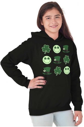 St Patrick's Day Shamrock Four Leaf Clover Youth Hooded Sweatshirt Boy or Girl - Picture 3 of 7