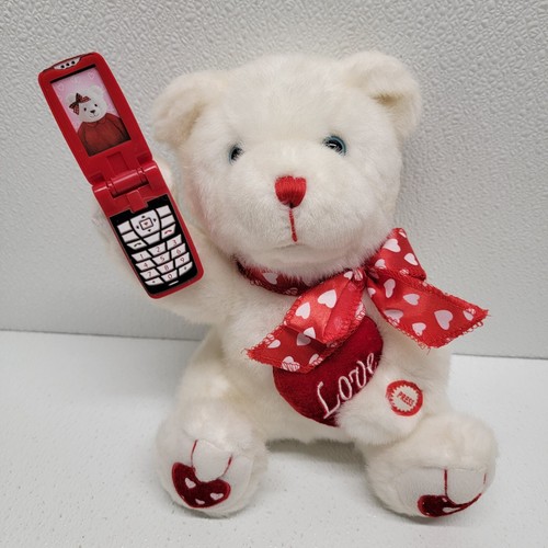 2007 Avon Sweetheart White Bear Plush With Cellphone Sings For Valentine's Day - Picture 2 of 24