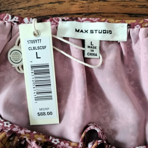 Max Studio Ditsy Floral Chiffon Top L Ruffles Cold Shoulder Lined Elastic Waist - Picture 7 of 7