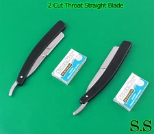 2 cut throat straight blade razor razors + 10 blades
