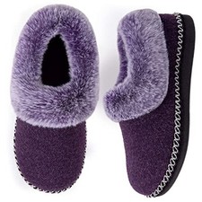 Women's Bootie Slippers Warm Soft Comfy Memory Foam Non-slip Indoor 10 Purple