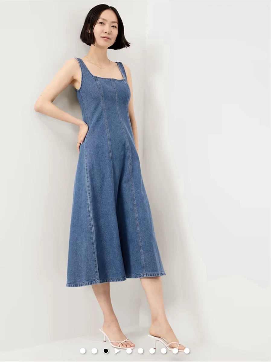 denim dress women old navy Old Navy Women's Fit & Flare Denim Mini Dress - Blue