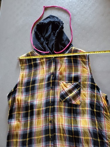 No Boundaries Sleeveless Multi Color Hooded Button Up Plaid Top Size XL/ XG - Picture 4 of 18