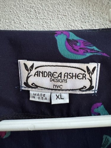 Vintage Bluse Andrea Fisher Designs Mehrfarbig Vogel Print Top XL Vögel Tropica - Bild 4 von 7