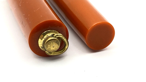 VINTAGE BRITISH DUOFOLD STYLE FOUNTAIN PEN IN ORANGE FULL FLEXIBLE 14K FINE NIB - Picture 6 of 12