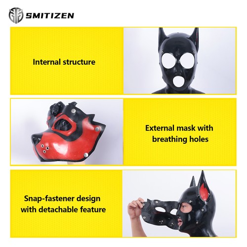 Smitizen Silicone Black Glossy Muzzle Puppy Hood with Blue Cover Mask for Cos - Picture 5 of 9