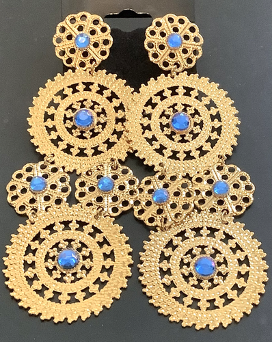 Pendientes araña disco multifiligrana tono dorado Joan Rivers / pedrería azul - Imagen 3 de 13