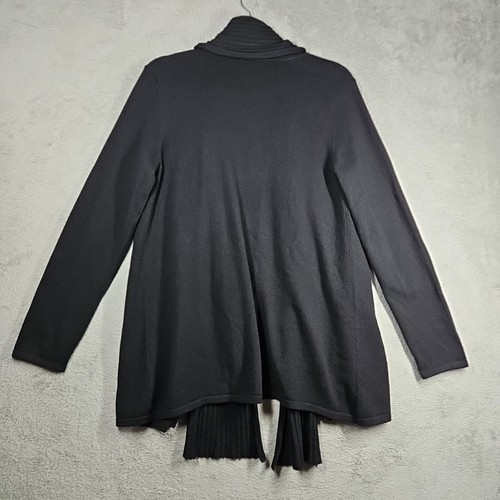 100% Cashmere Black Scarf Collar Open Front Cardigan Long Slv Pockets Size M-XL - Picture 6 of 17
