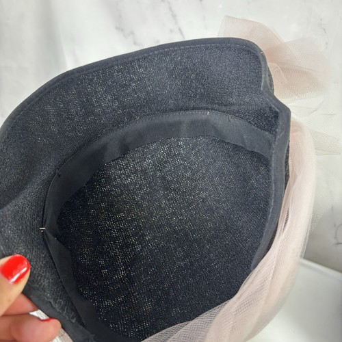 Vintage 40er 50er Jahre schwarzer Hut rosa Tüll Netz Cloche britischer Stil skurril - Bild 10 von 14