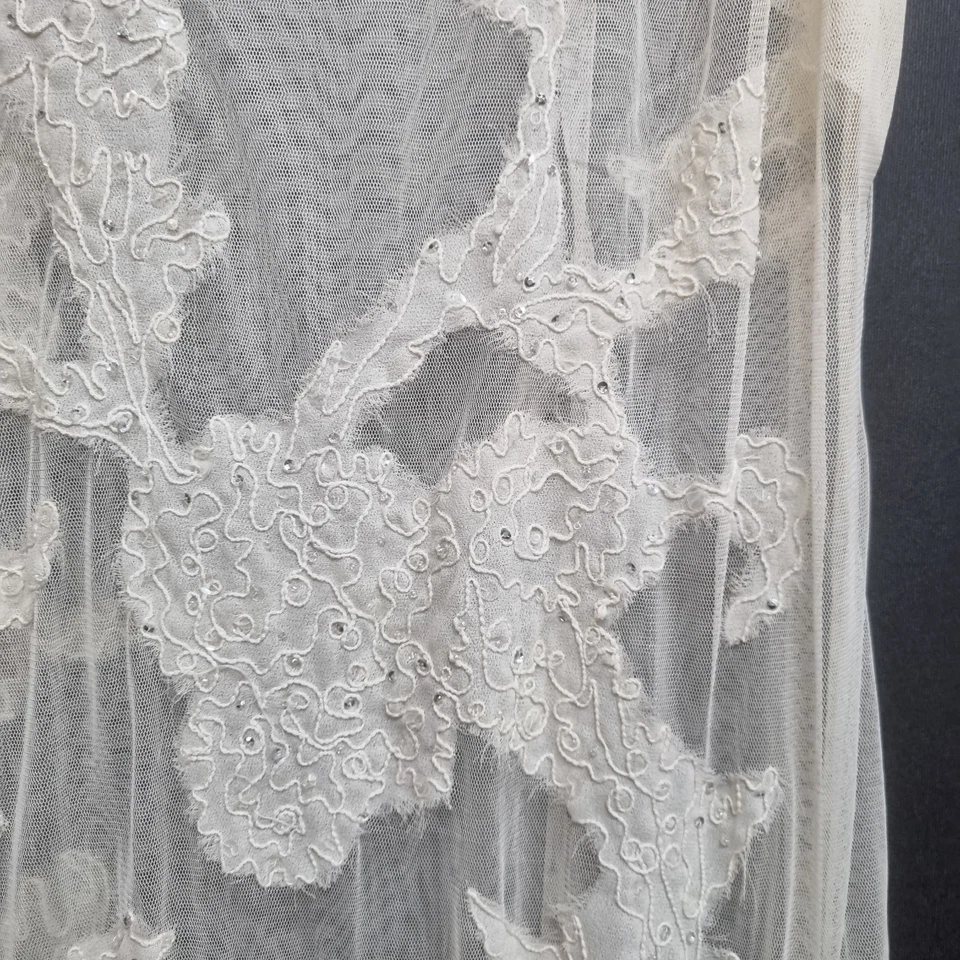 VTG Sheer Mesh Lace Overlay Dress Gown Wedding Sequin Drop Waist Flapper Sz 18 - Image 4 of 4