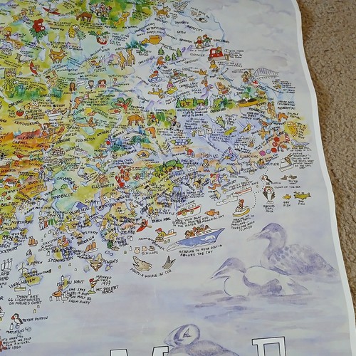 MAINE ILLUSTRATED CARTOON MAP BETH GREENWELL LAMBERT 2009 24" BY 36" HTF - Picture 6 of 18