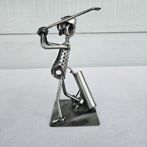 VTG Hinz & Kunst Metal Golfer Nuts Bolts Swing Bag Club Folk Art Sculpture 7" - Picture 3 of 8