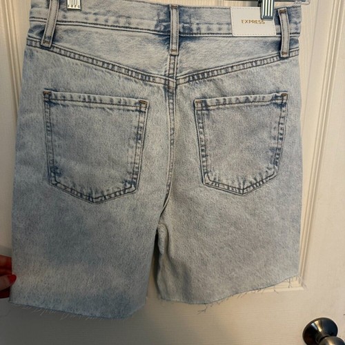 Express 90s Bermuda High Rise Denim Shorts Y2K Festival Casual Size 0 NWT - Picture 4 of 4