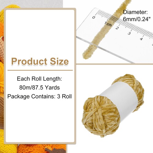 3pcs Velvet Chenille Yarn Bulky Fluffy Chunky Yarn for Crochet Dark Yellow, 80m - Picture 2 of 6