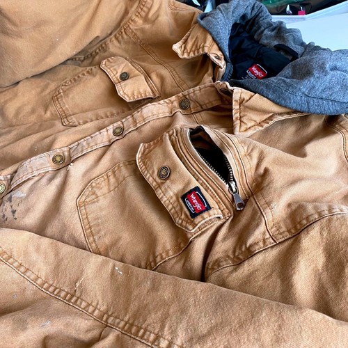 Wrangler Workwear Jacket Hooded Quilted Insulated Canvas Brown Coat 2XL - Picture 7 of 19