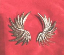 Vintage MCM Abstract Spikey Wing Earrrings Silverplate 2 Inches Stud