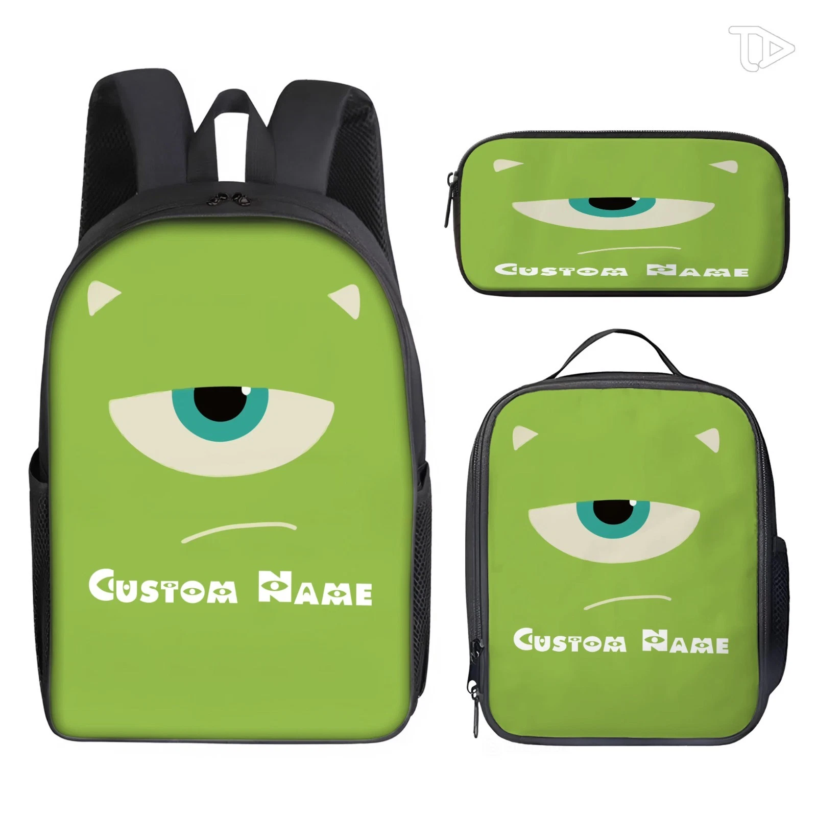 Custom Name Smiling Green Buddy Backpack Set for Kids