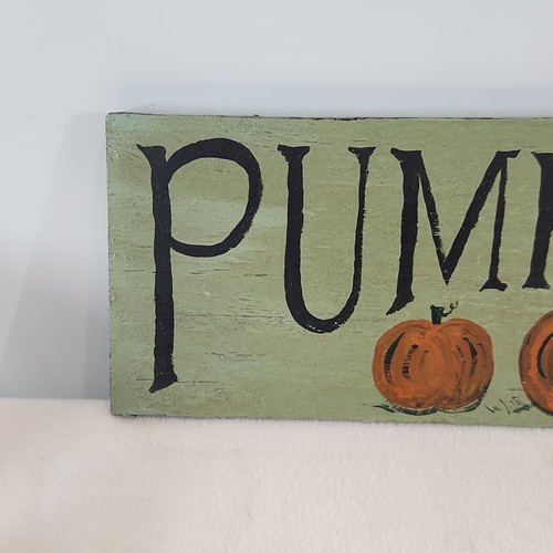 Rustic Hand Painted PUMPKINS Sage Wooden Hanging Sign 17.5"x6" FALL AUTUMN NEW - Picture 2 of 8