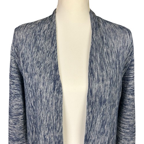 Chico's Cardigan Women Size 2 Large Blue White Space-Dyed High Low Open Casual - Picture 5 of 13