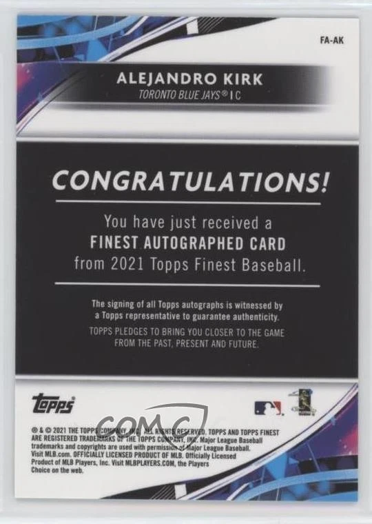 2021 Topps Finest Green Wave Refractor /99 Alejandro Kirk #FA-AK Rookie Auto RC - Image 2 of 2