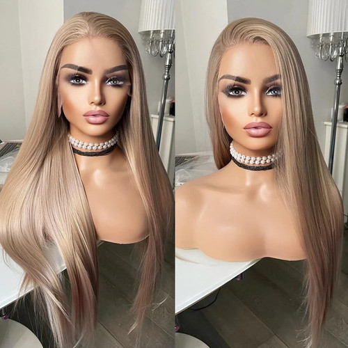 Pelucas delanteras largas lactas rubias #103 cabello sintético encaje para mujer rectas F... - Imagen 3 de 5