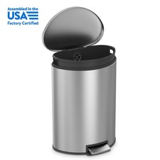 Semi Round Stainless Steel Kitchen Trash Can 14.5 Gallon Step on Garbage Bin
