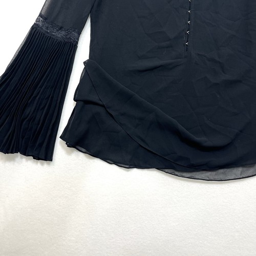 Black Blouse Top Shirt Pleated Bell Sleeves Sz 10 Lg White House Black Market - Picture 3 of 8
