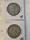 Walking Liberty Silver Half Dollars Lot of 2  1940 S & 1939 S