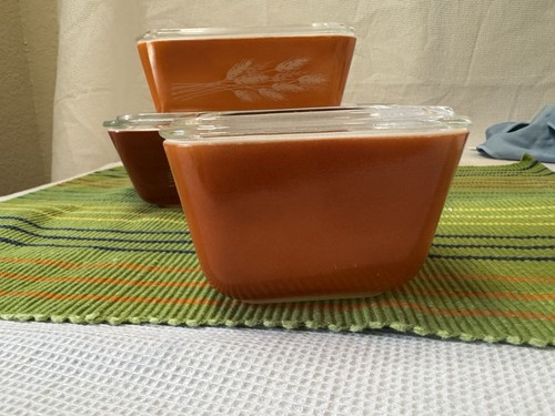 VTG Pyrex Autumn Harvest Wheat Refrigerator Dish Set 501-503 (B) - Picture 6 of 20