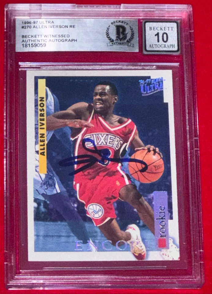 Tarjeta de novato Allen Iverson 1996-97 Fleer Ultra #270 firmada automática (RC) Beckett BAS Foto 3 de 4
