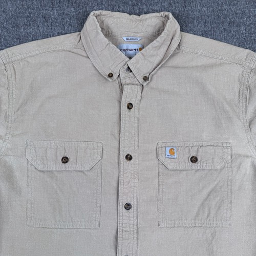 Carhartt Relaxed Fit Work Shirt Mens XL Tan Button Fishing Outdoor Safari Force - Picture 2 of 8