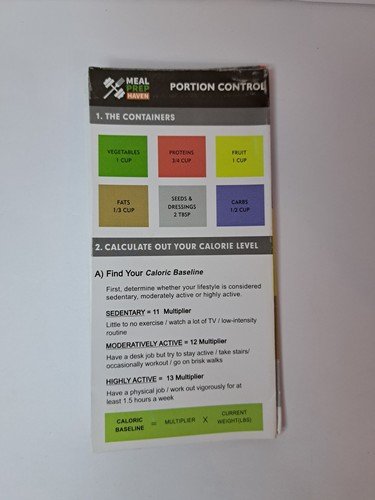 7 Piece Meal Prep Haven Portion Control Multi-Colored Container Kit w/ Guide NEW - Picture 7 of 7