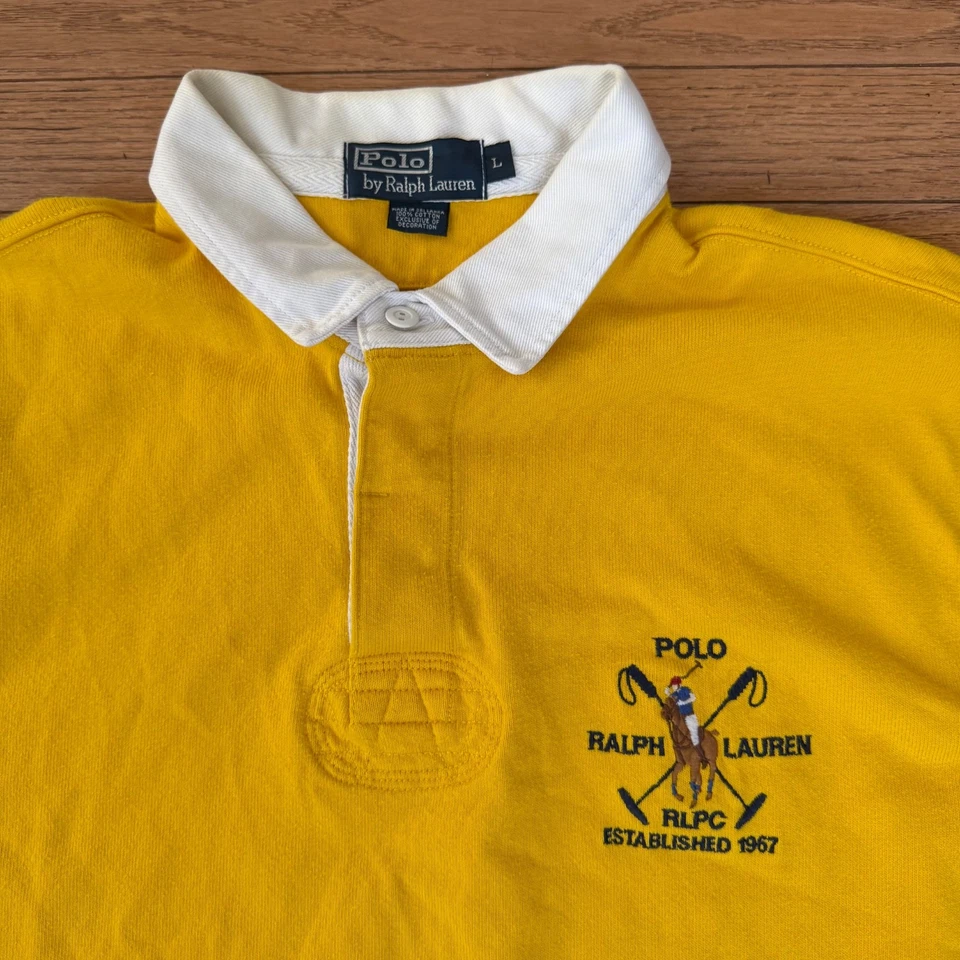 Polo Ralph Lauren Vintage RLPC 67 Big Pony Polo Equestrian Shirt Yellow Mens L - Image 3 of 4