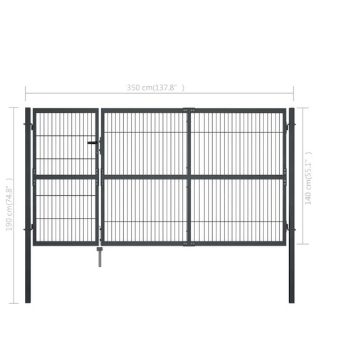 vidaXL Cancello di Recinzione con Pali in Acciaio 350x140 cm Antracite - Foto 6 di 6