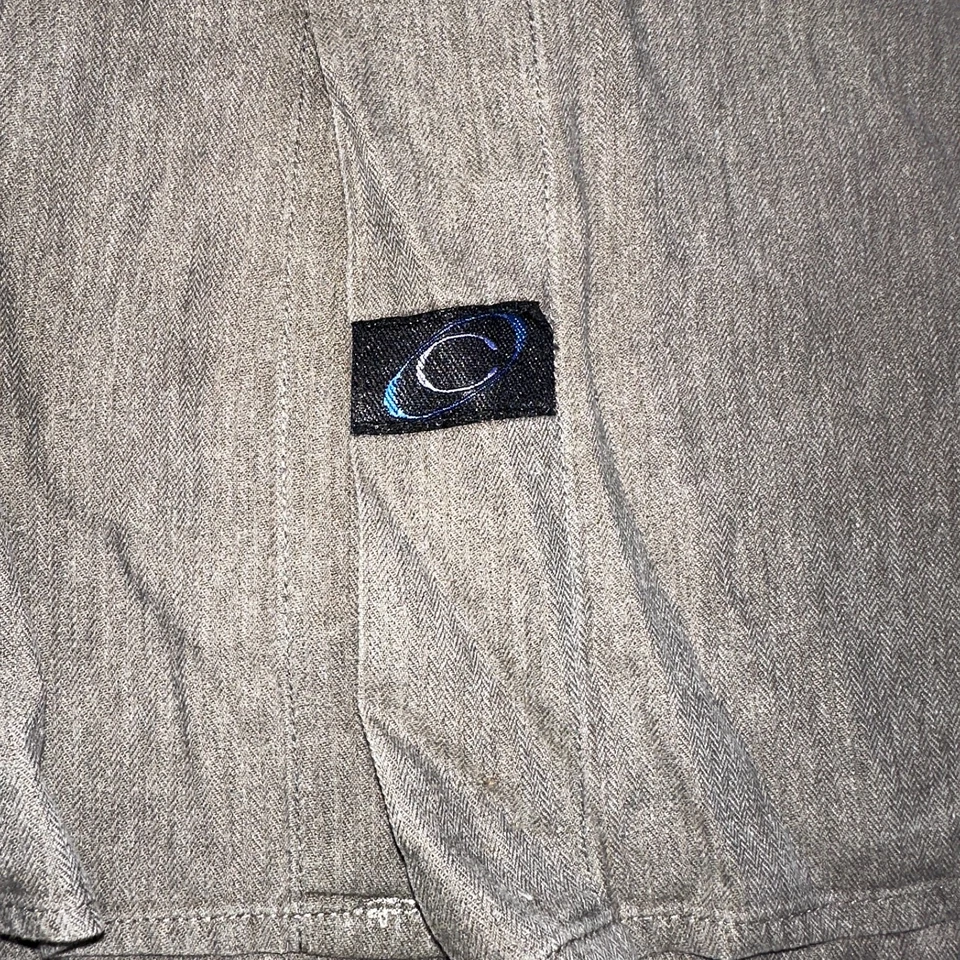 Camisa de hombre de manga larga con botones de carrete de algodón talla L marrón gris de colección años 90 Canadá Foto 3 de 4