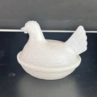 Vintage Small Hen On A Nest Child Size Milk Glass Candy Dish