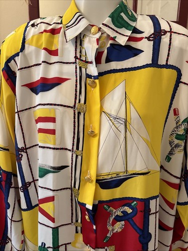 Camicetta tunica Doncaster barca a vela stampa nautica taglia 12 vintage anni 80 bottoni oro - Foto 6 di 16
