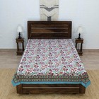 Indian Handmade Cotton Bedsheet Block Printed Floral King, Queen Flat Sheets