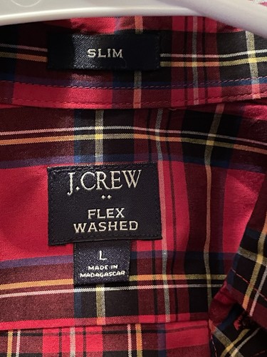 J Crew Shirt Mens Size Large Red Plaid Slim Flex Washed Long Sleeve Button Up - Picture 5 of 13