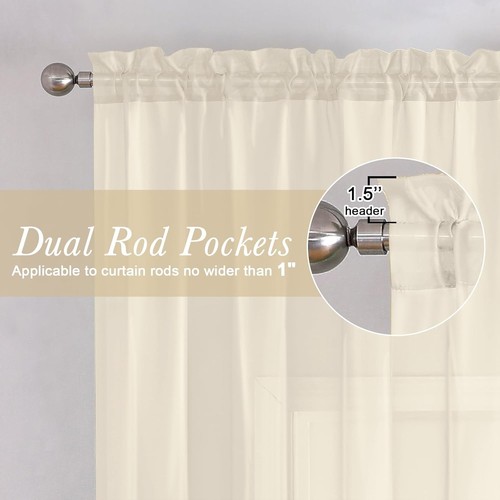 4 Pack: Basic Solid Sheer Curtain 84 Inches Long, 42"W x 84"L (Pack of 4) Ivory - Picture 3 of 6