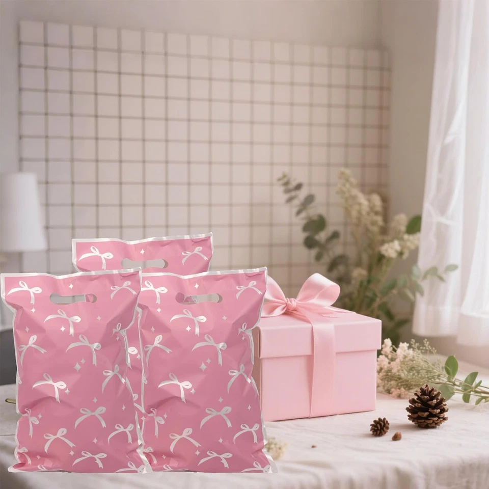 30 Piezas Bolsas de Regalo de Lazo Rosa, Lindo Lazo Plástico Bolsas de Regalo Favor de Fiesta con Temática de Lazo Foto 4 de 4