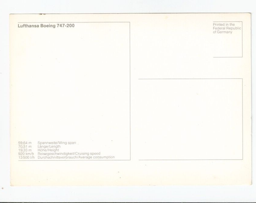 LUFTHANSA BOEING 747 200 Germany Postcard Real Photo RPPC Unposted - Picture 2 of 2